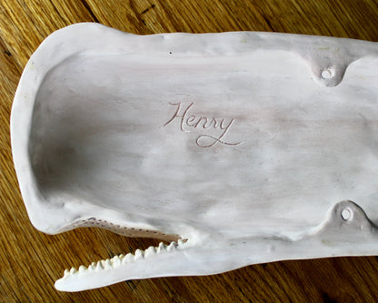 Hanging sperm whale sculpture by Laura Rotelli