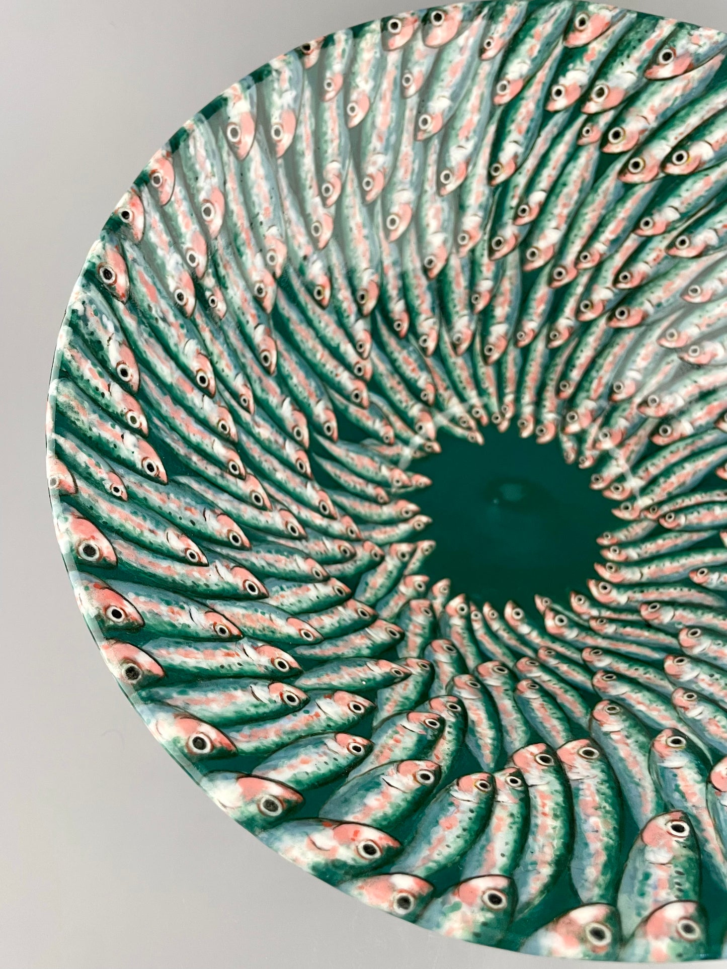 Hand-painted porcelain bowl with swimming sardines