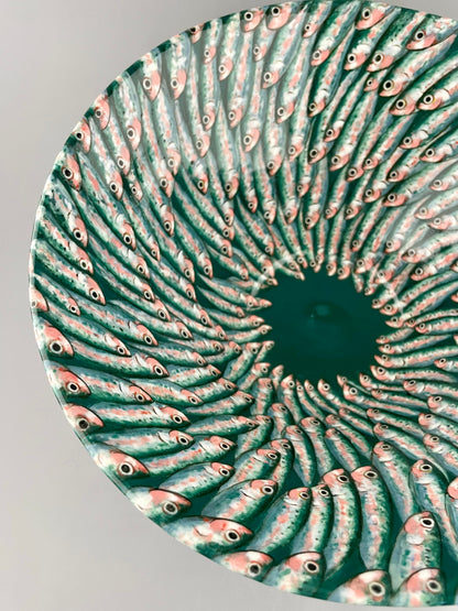 Hand-painted porcelain bowl with swimming sardines