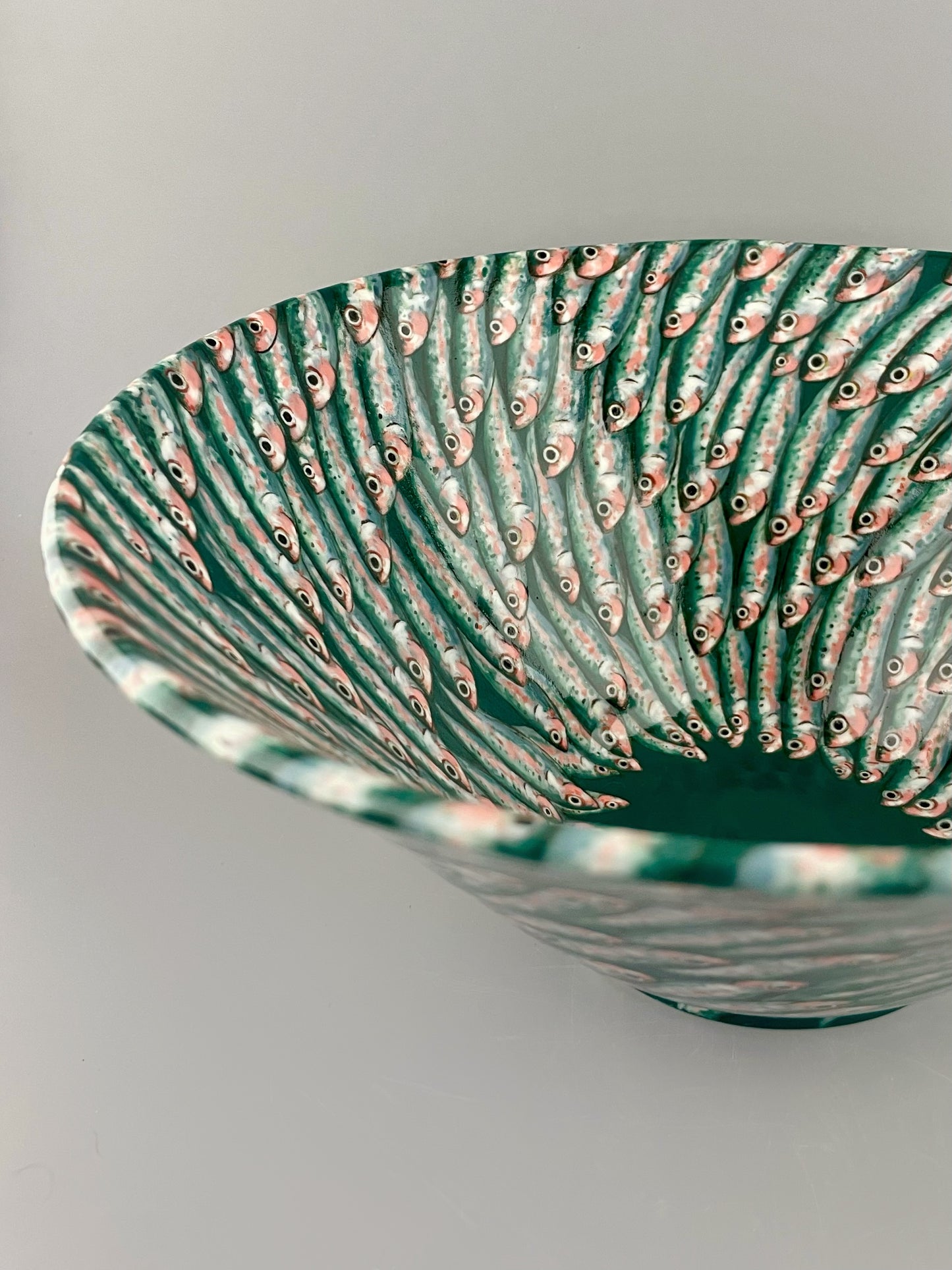 Hand-painted porcelain bowl with swimming sardines