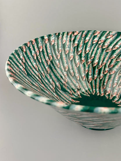 Hand-painted porcelain bowl with swimming sardines