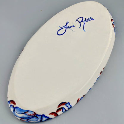Hand-crafted porcelain platter with blue crab design