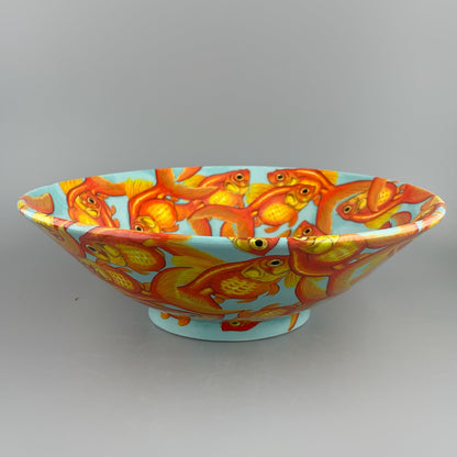 Porcelain bowl with hand-painted goldfish design