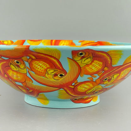 Porcelain bowl with hand-painted goldfish design