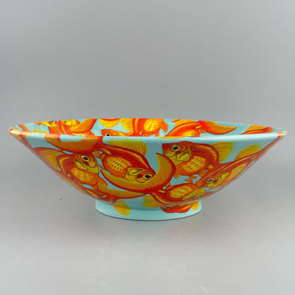 Porcelain bowl with hand-painted goldfish design