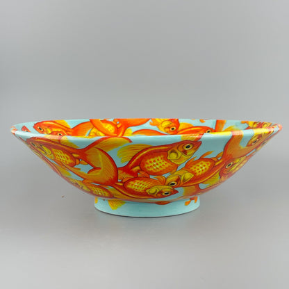 Porcelain bowl with hand-painted goldfish design