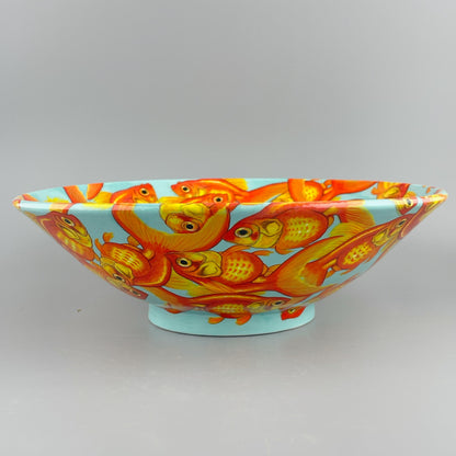 Porcelain bowl with hand-painted goldfish design