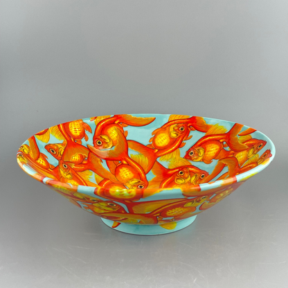 Porcelain bowl with hand-painted goldfish design