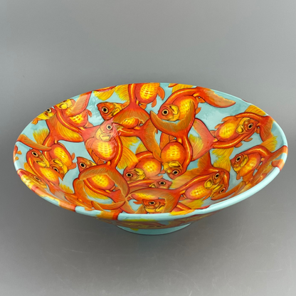 Porcelain bowl with hand-painted goldfish design