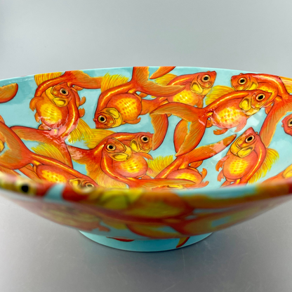 Porcelain bowl with hand-painted goldfish design