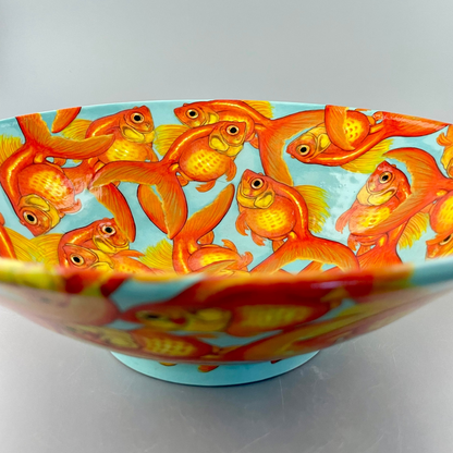 Porcelain bowl with hand-painted goldfish design