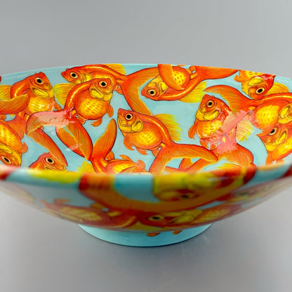 Porcelain bowl with hand-painted goldfish design