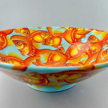 Porcelain bowl with hand-painted goldfish design
