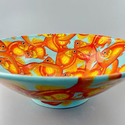 Porcelain bowl with hand-painted goldfish design