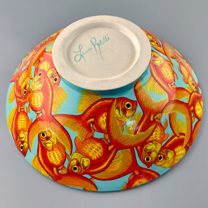 Porcelain bowl with hand-painted goldfish design