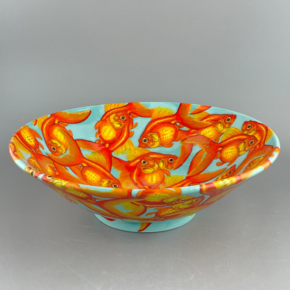Porcelain bowl with hand-painted goldfish design