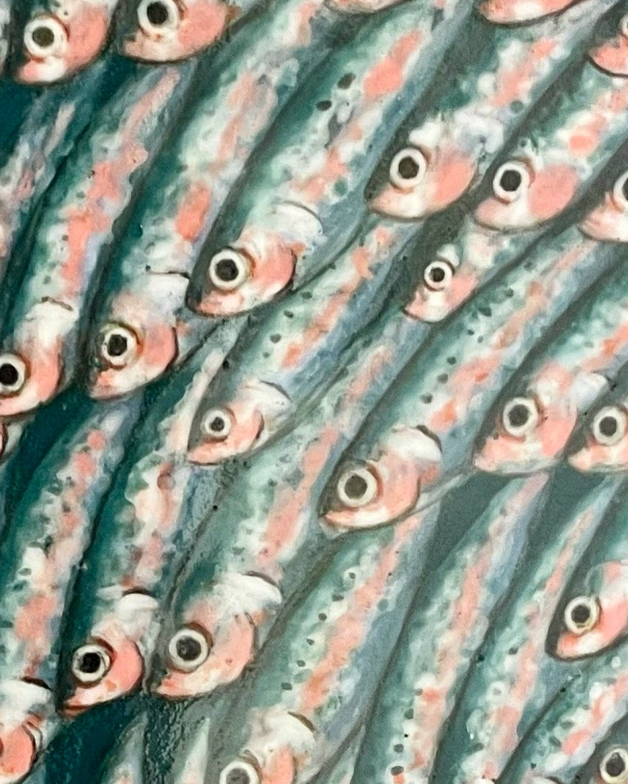 Porcelain bowl with hand-painted sardines swimming